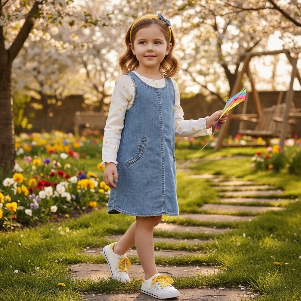 Stella McCartney Kids Denim Dress 8Y Light Wash Arrow Pocket Jumper 99% Cotton